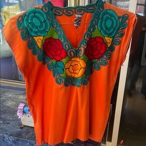 Orange Embroidered Floral‎ Top